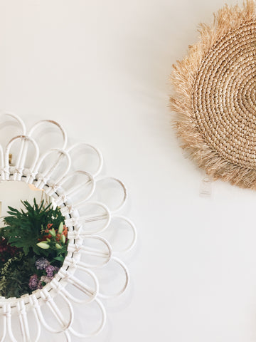Rattan White Wash Mirror